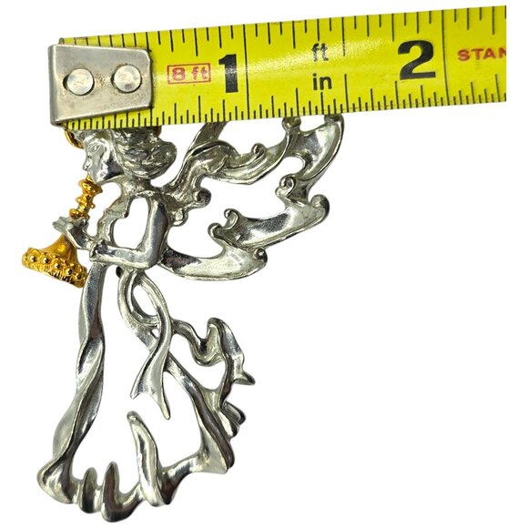 Vintage Angel Trumpet Brooch Pin Silver & Gold Tone Religious Jewelry Signed - Picture 5 of 5